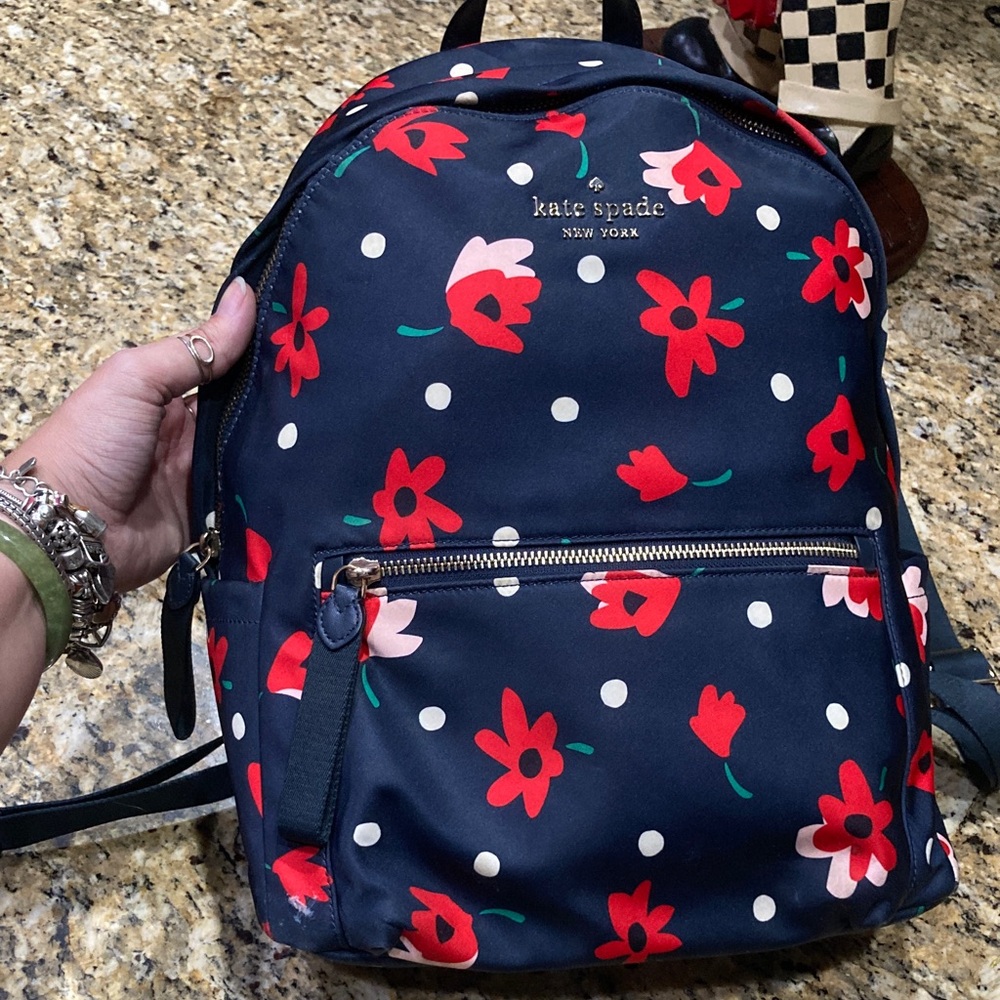 kate spade navy floral polka dot backpack - Picture 2 of 16
